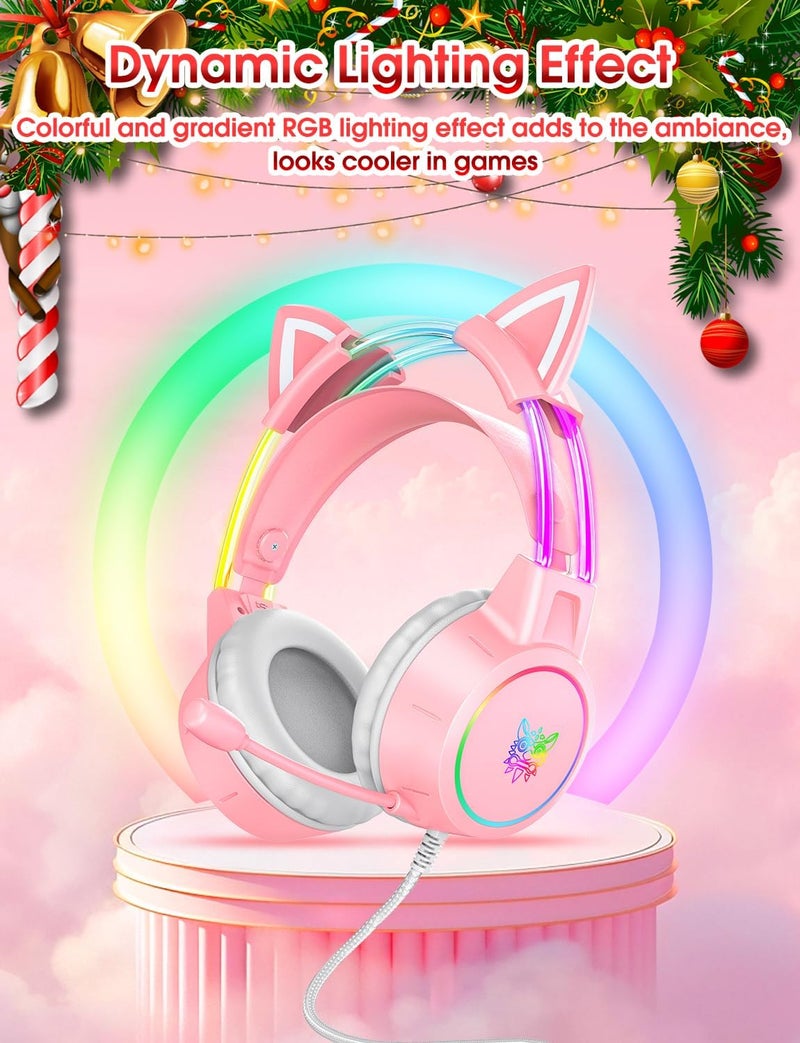 ONITOON Lightweight Gaming Headset with Detachable Cat Ears, RGB Lighting, Wired Over Ear Headphones with Mic for PC, PS4, PS5, Switch, Stereo Surround Sound, Self-Adjusting Headband - Image 3